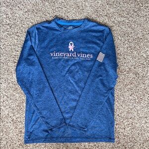Vineyard Vines Boys Medium 12-14 Heathered Blue Long Sleeve Performance Tee